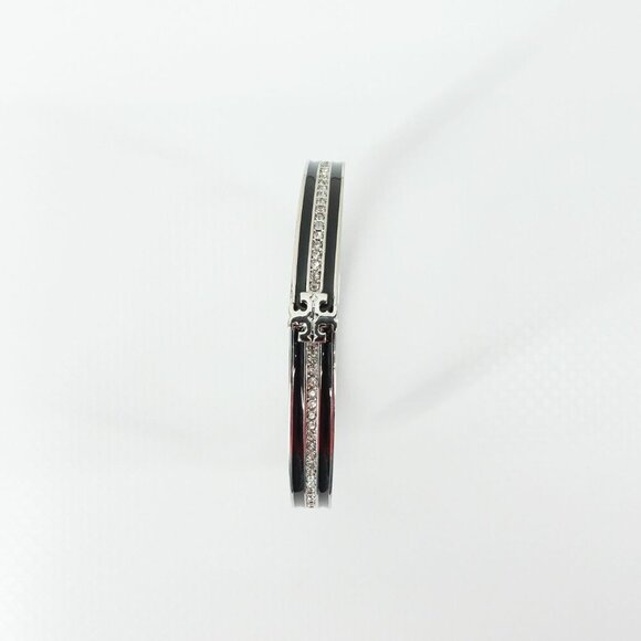Tory Burch Kira Pave Enamel Hinge Bracelet Black/ Silver OS - Picture 10 of 14